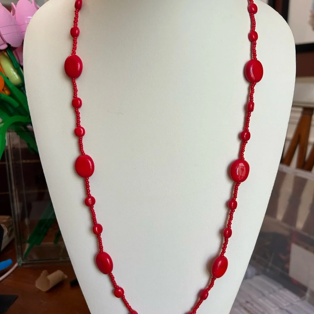Red Beaded Long Necklace - Women Jewelry - Picture 1 of 3